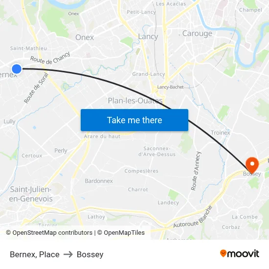 Bernex, Place to Bossey map