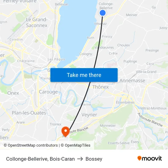 Collonge-Bellerive, Bois-Caran to Bossey map