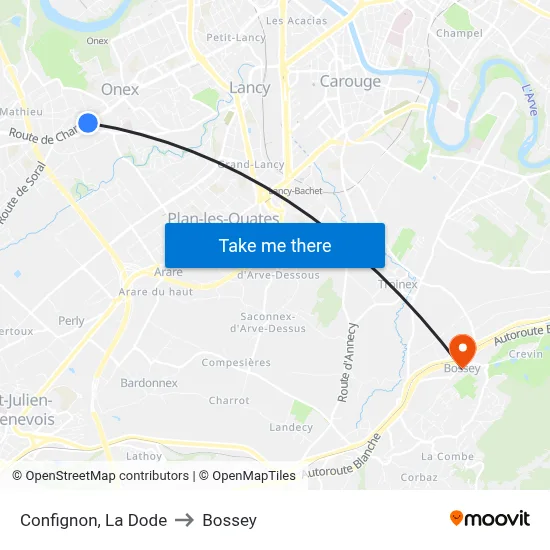 Confignon, La Dode to Bossey map