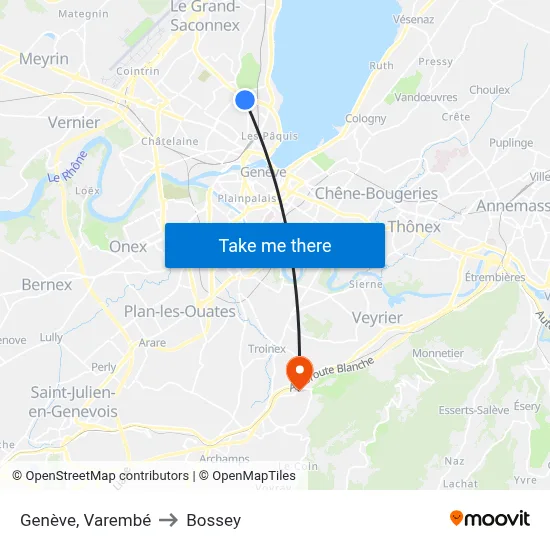 Genève, Varembé to Bossey map