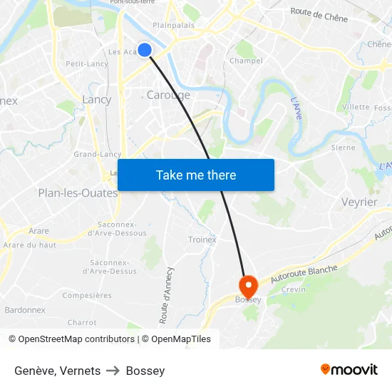 Genève, Vernets to Bossey map