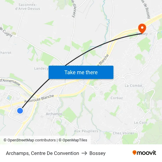 Archamps, Centre De Convention to Bossey map