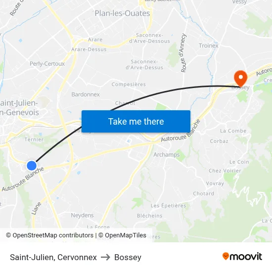 Saint-Julien, Cervonnex to Bossey map