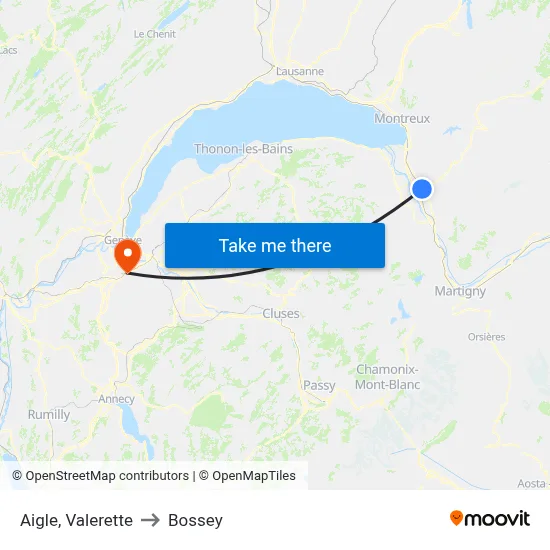 Aigle, Valerette to Bossey map