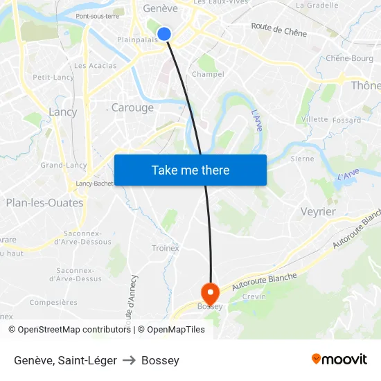 Genève, Saint-Léger to Bossey map