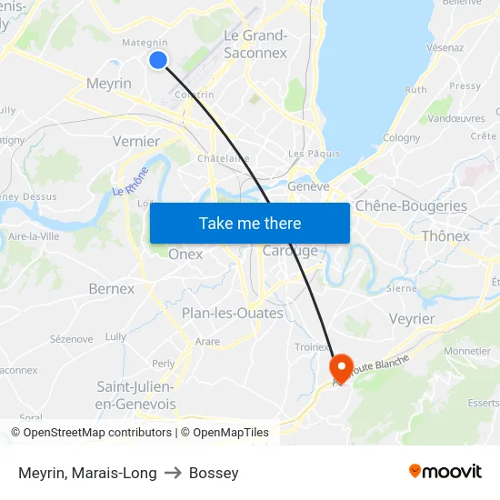 Meyrin, Marais-Long to Bossey map