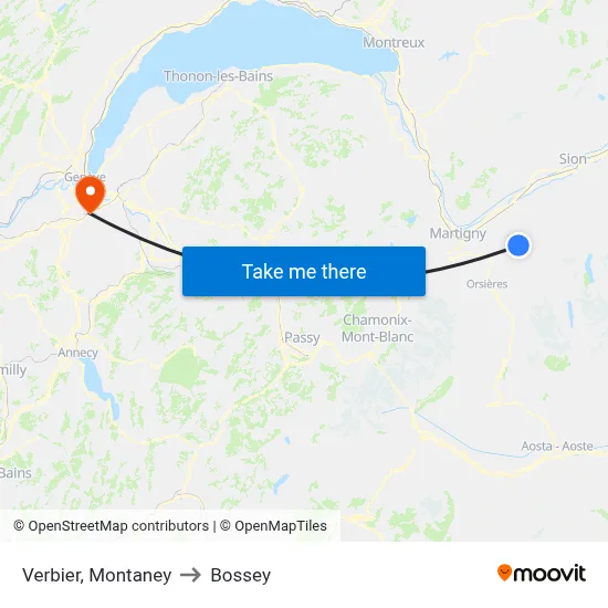 Verbier, Montaney to Bossey map