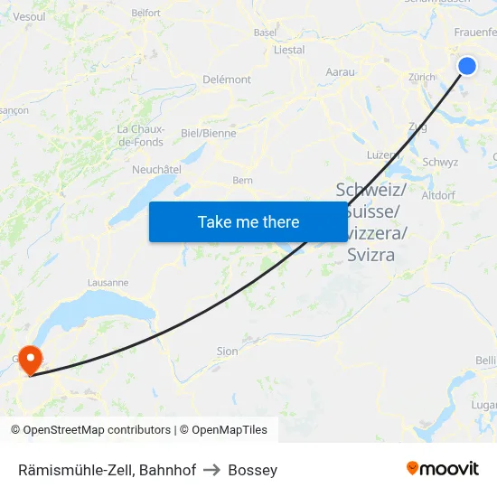 Rämismühle-Zell, Bahnhof to Bossey map