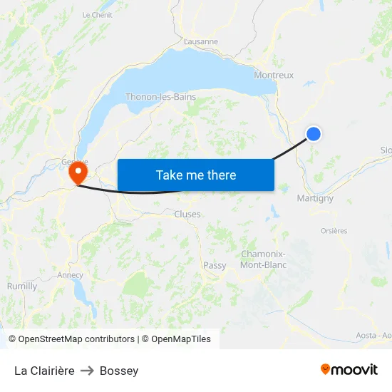 La Clairière to Bossey map