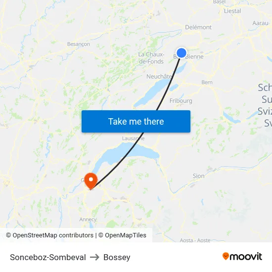 Sonceboz-Sombeval to Bossey map