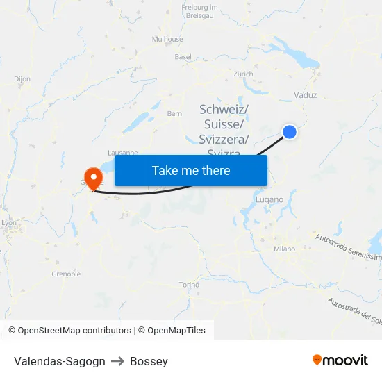 Valendas-Sagogn to Bossey map