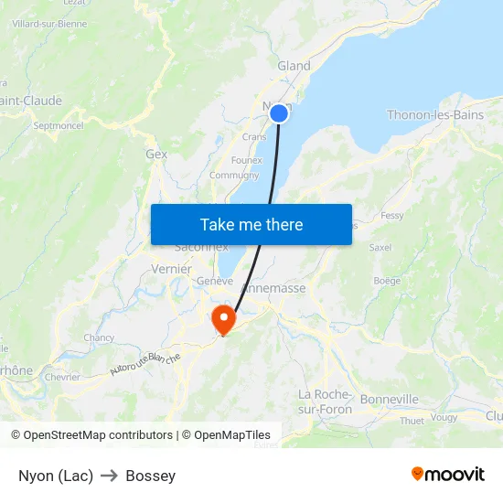 Nyon (Lac) to Bossey map