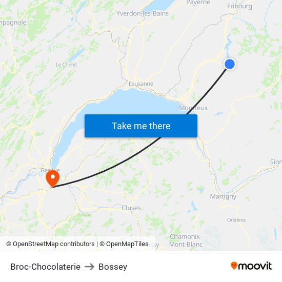 Broc-Chocolaterie to Bossey map