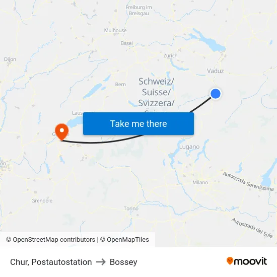 Chur, Postautostation to Bossey map