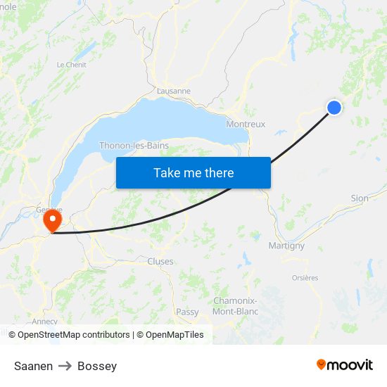 Saanen to Bossey map