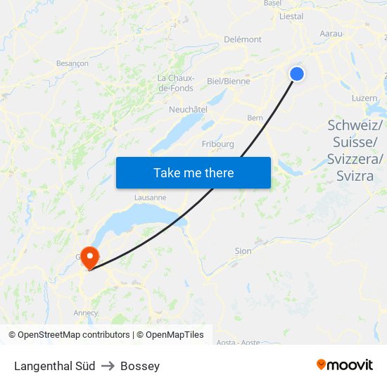 Langenthal Süd to Bossey map