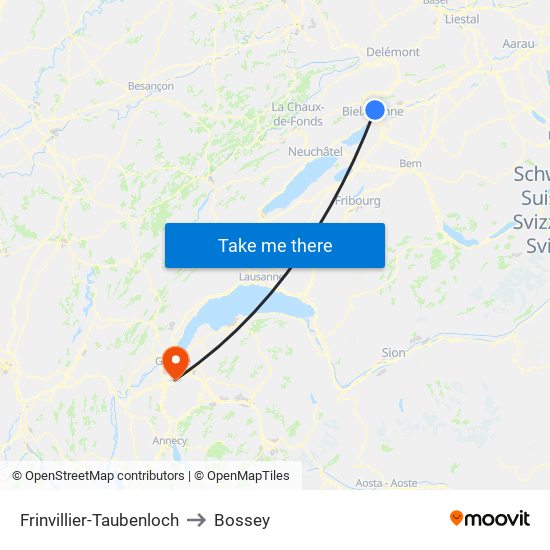 Frinvillier-Taubenloch to Bossey map