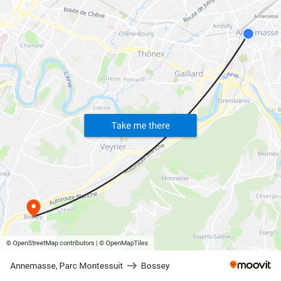 Annemasse, Parc Montessuit to Bossey map