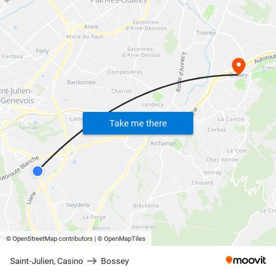 Saint-Julien, Casino to Bossey map