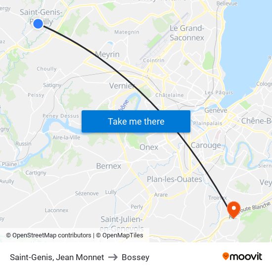 Saint-Genis, Jean Monnet to Bossey map