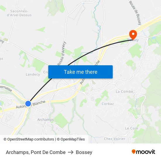 Archamps, Pont De Combe to Bossey map