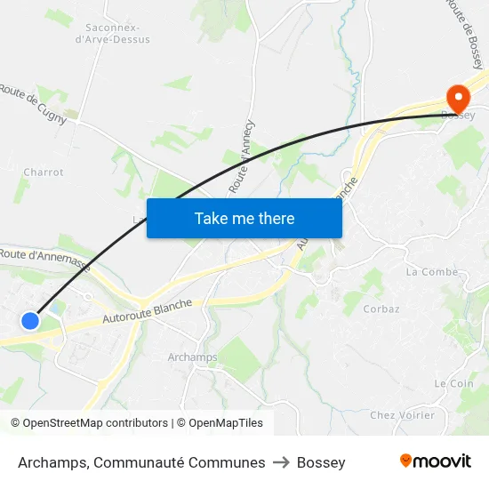 Archamps, Communauté Communes to Bossey map