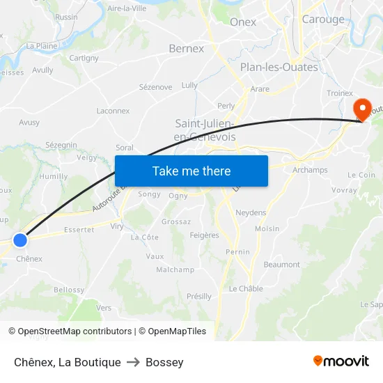 Chênex, La Boutique to Bossey map