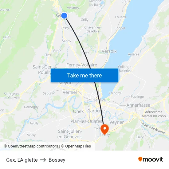 Gex, L'Aiglette to Bossey map