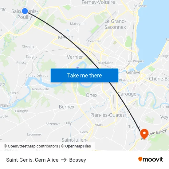 Saint-Genis, Cern Alice to Bossey map