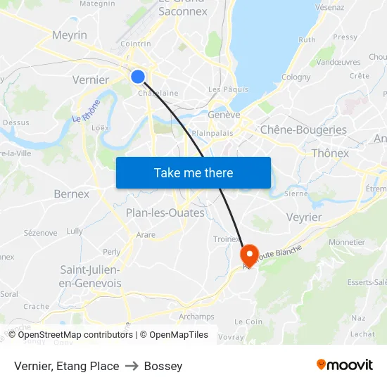 Vernier, Etang Place to Bossey map