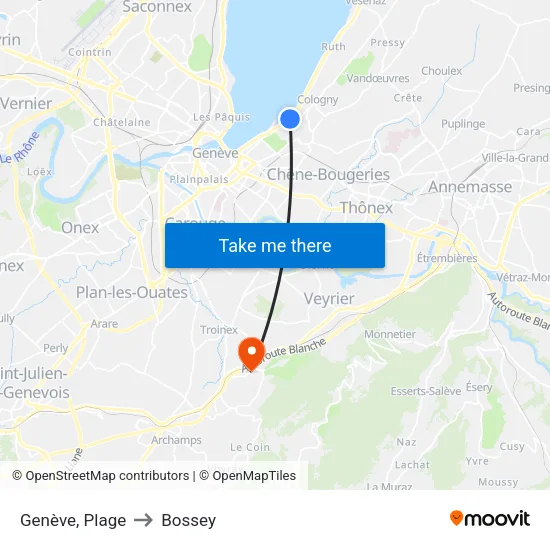 Genève, Plage to Bossey map