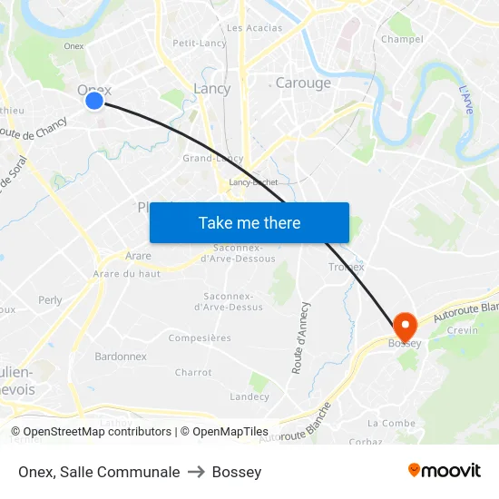 Onex, Salle Communale to Bossey map