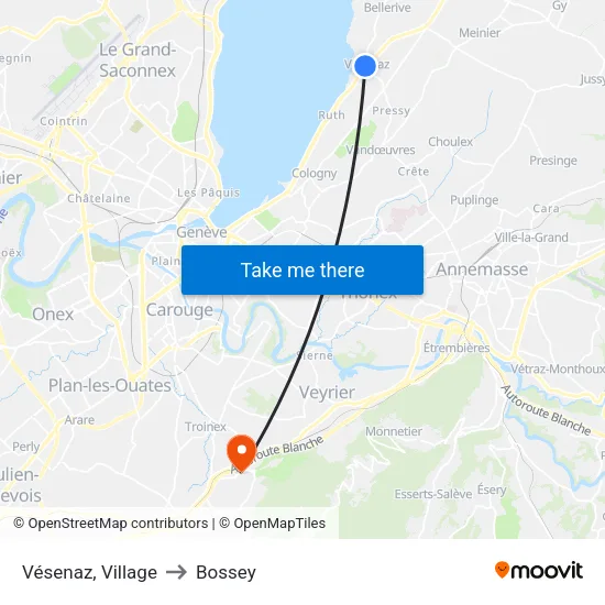 Vésenaz, Village to Bossey map
