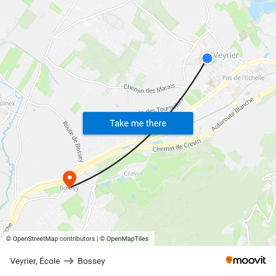 Veyrier, École to Bossey map
