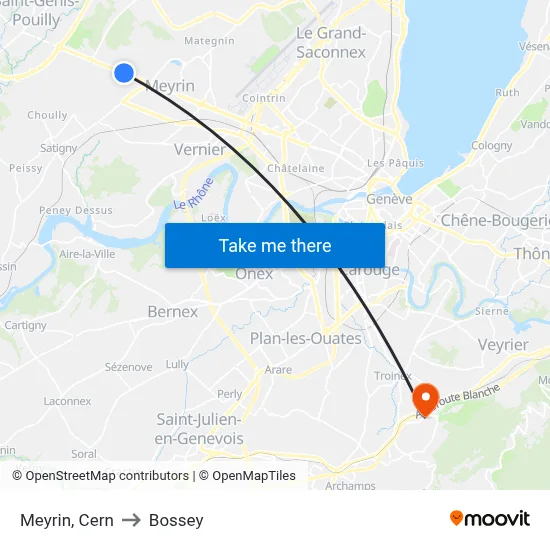 Meyrin, Cern to Bossey map