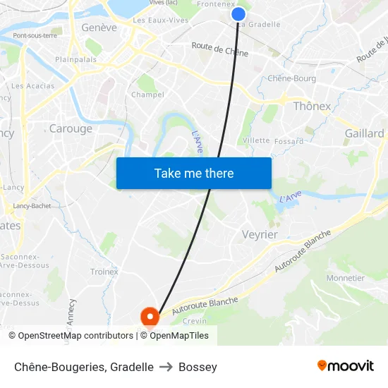 Chêne-Bougeries, Gradelle to Bossey map