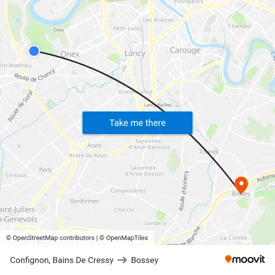 Confignon, Bains De Cressy to Bossey map