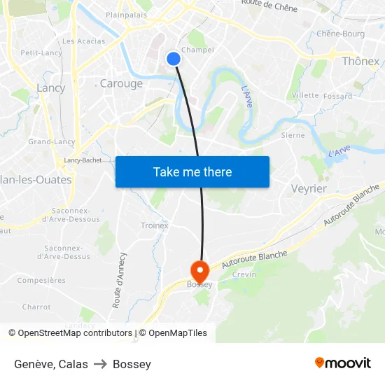 Genève, Calas to Bossey map