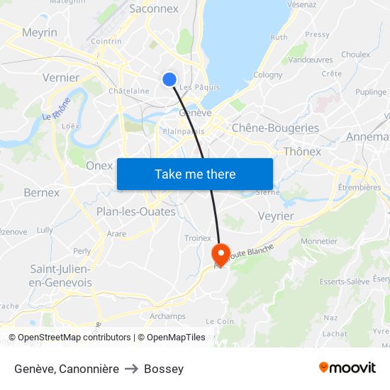 Genève, Canonnière to Bossey map