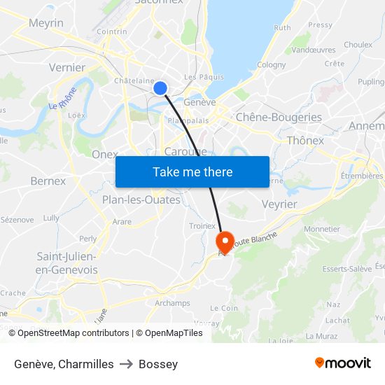Genève, Charmilles to Bossey map