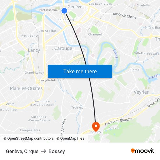 Genève, Cirque to Bossey map