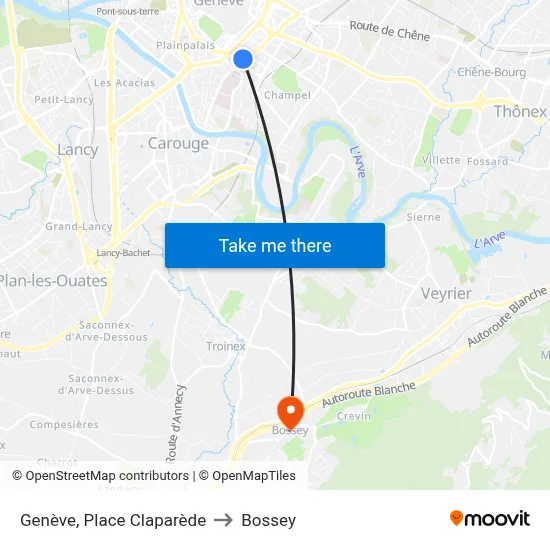 Genève, Place Claparède to Bossey map