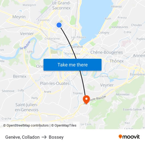 Genève, Colladon to Bossey map