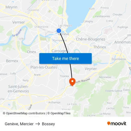 Genève, Mercier to Bossey map