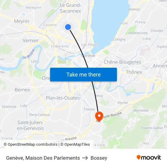 Genève, Maison Des Parlements to Bossey map