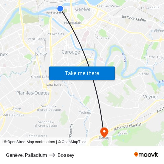 Genève, Palladium to Bossey map