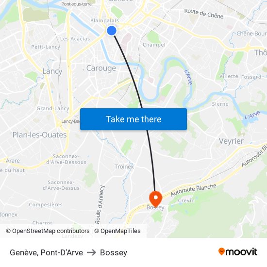 Genève, Pont-D'Arve to Bossey map