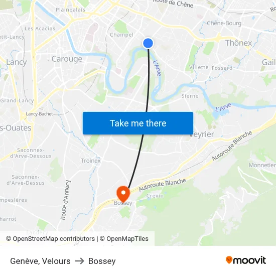 Genève, Velours to Bossey map