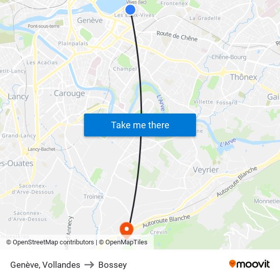 Genève, Vollandes to Bossey map