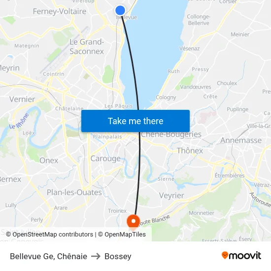 Bellevue Ge, Chênaie to Bossey map